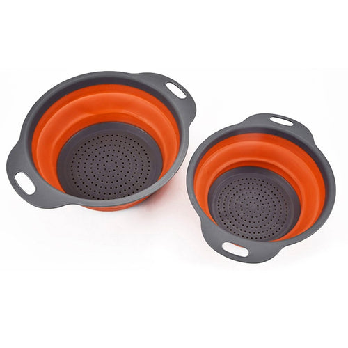 2PCS/SET Foldable Silicone Drain Basket Kitchen Vegetables Strainer